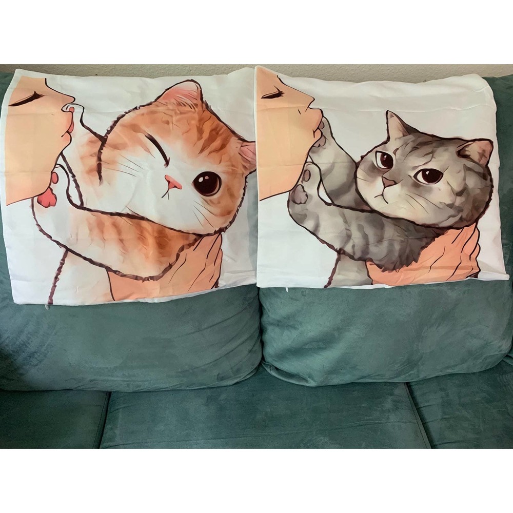 Cute Grey and Orange Cat Throw Pillow Cases